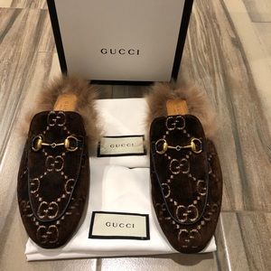 Like New Gucci Princeton Velvet & Fur Slides